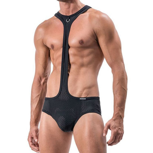 Black Breathable Mesh Gay Bodysuit | dmunderwear variant image