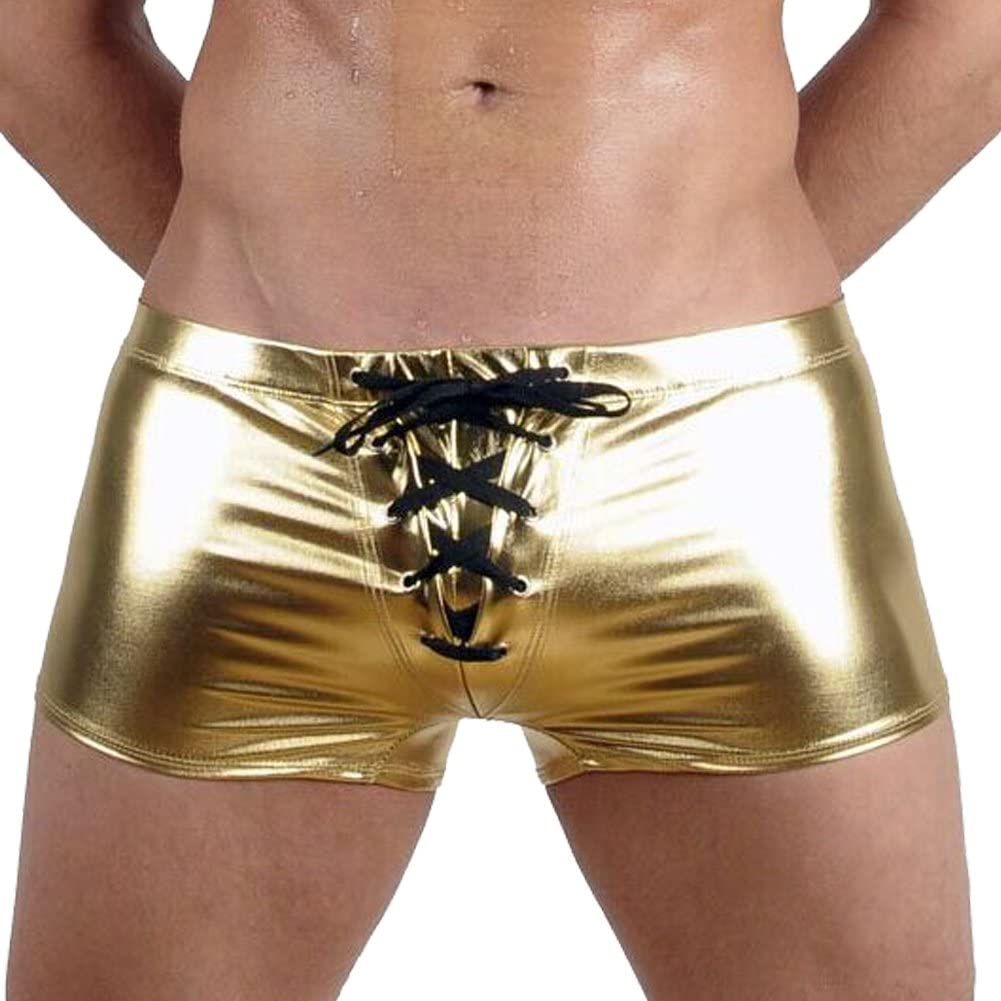 ORVLS Faux Leather Metallic Swim Trunks | dmunderwear detail image 1