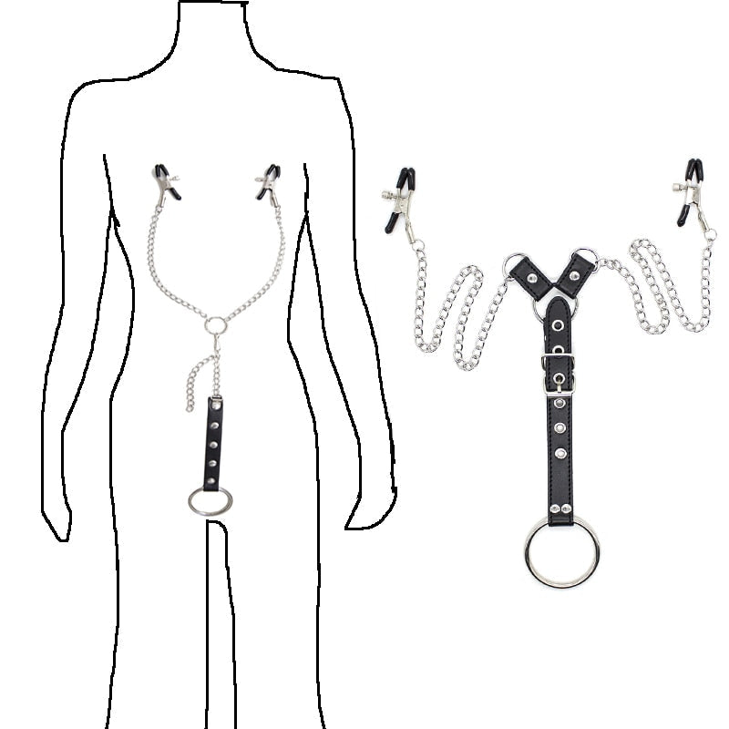 Gay Nipple Clamps With Chain And Cock Ring | dmunderwear detail image 1
