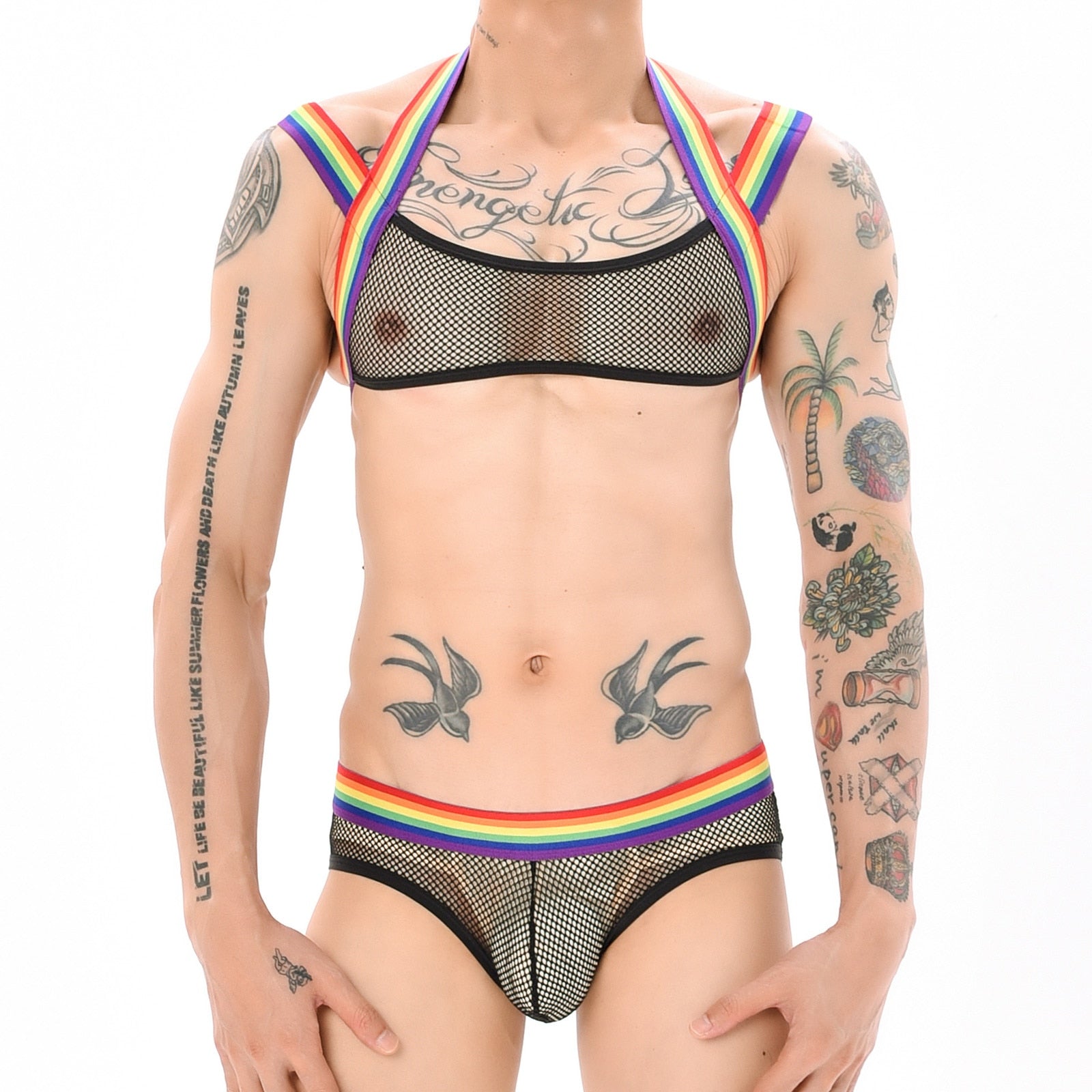 Gay Pride Mesh Harness + Underwear Outfit | dmunderwear detail image 1