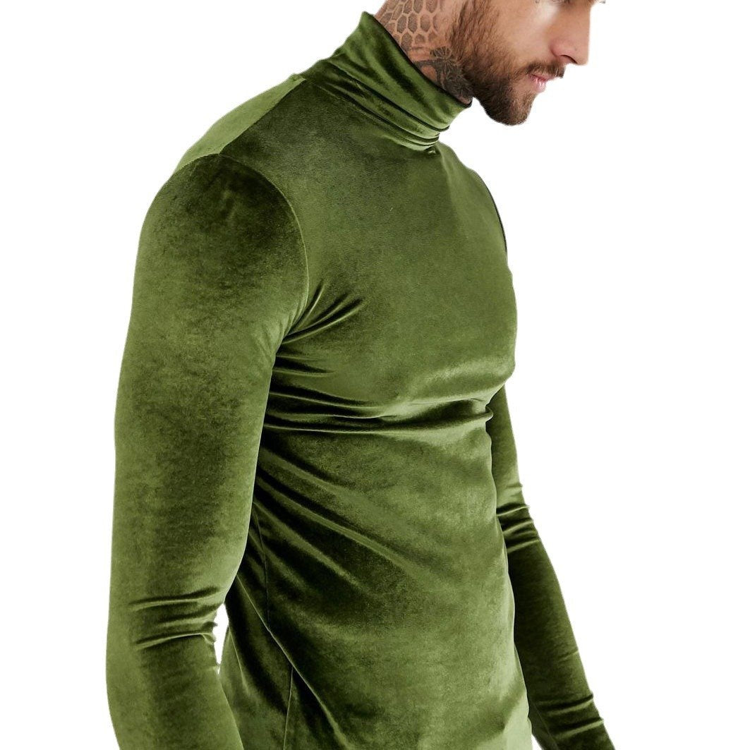 High neck long sleeve solid velvet patchwork top | dmunderwear detail image 1