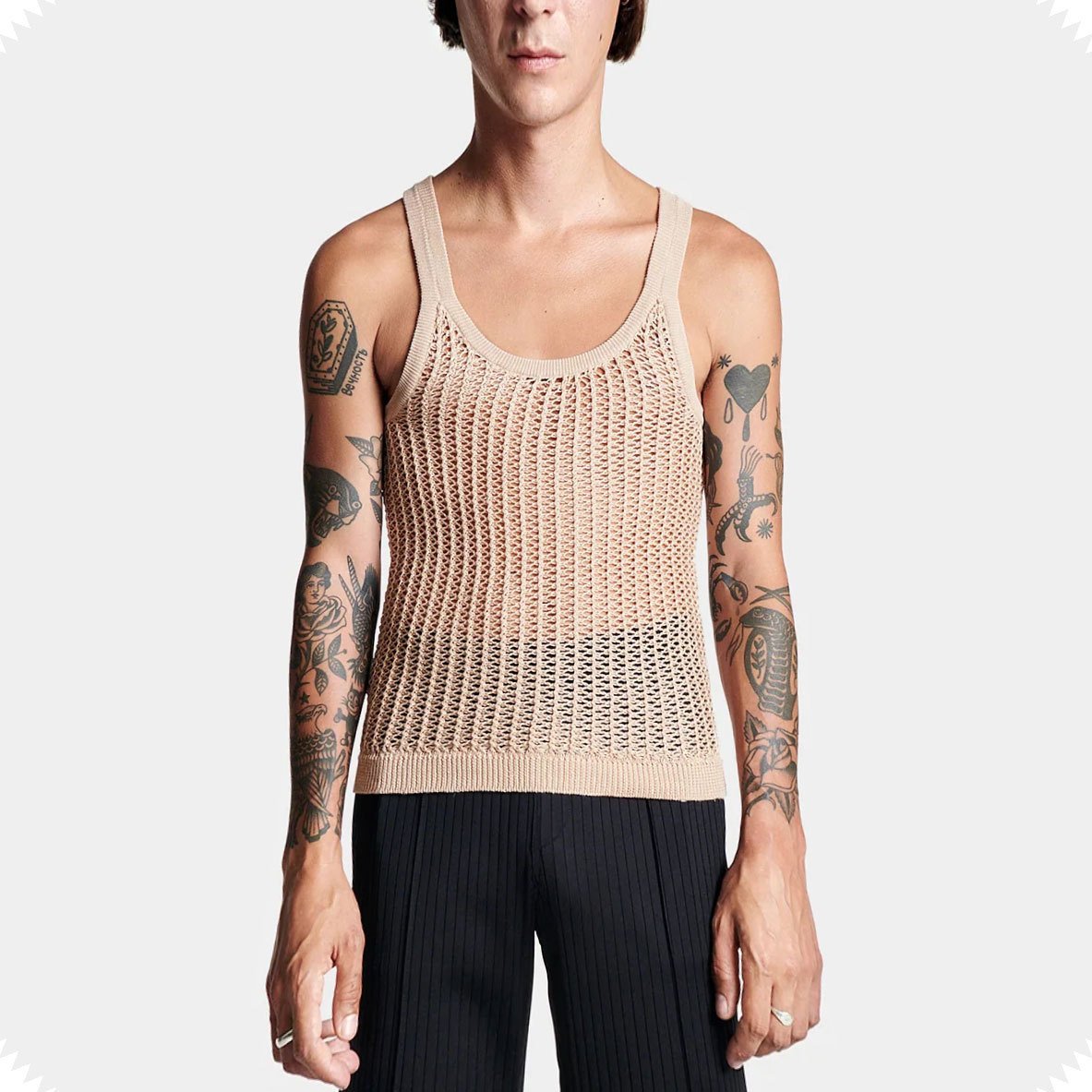 Hollow out see through u neck sleeveless crochet cami top | dmunderwear detail image 1