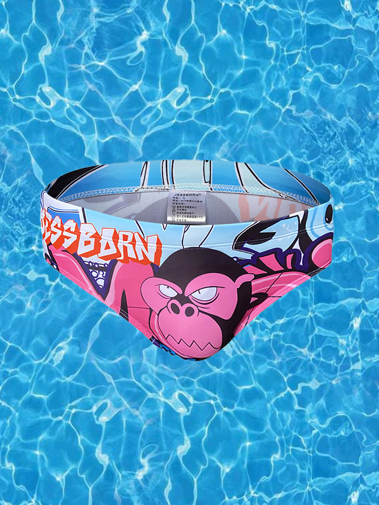 Men's 3D Pouch Trendy Cartoon Swim Briefs | dmunderwear detail image 1