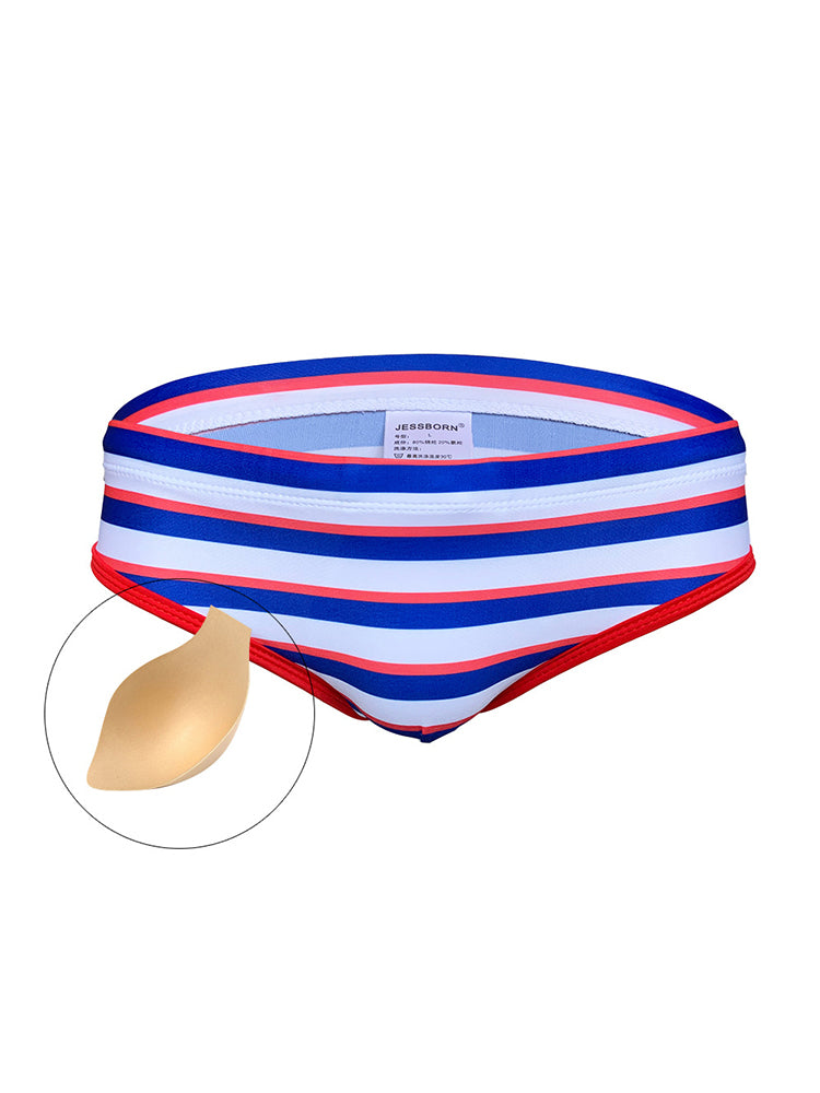 Men's Blue & White Striped Comfy Waistband Swim Briefs | dmunderwear variant image