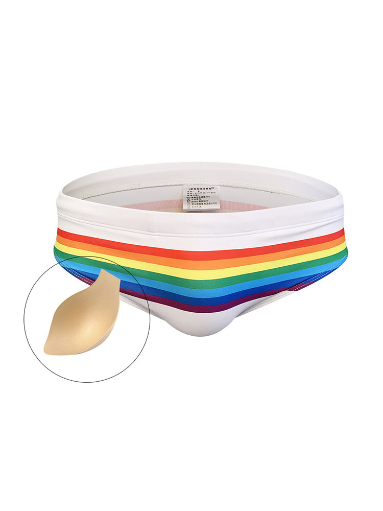 Men's Colorful Striped Stretch Fit Comfy Waistband Swim Briefs | dmunderwear variant image
