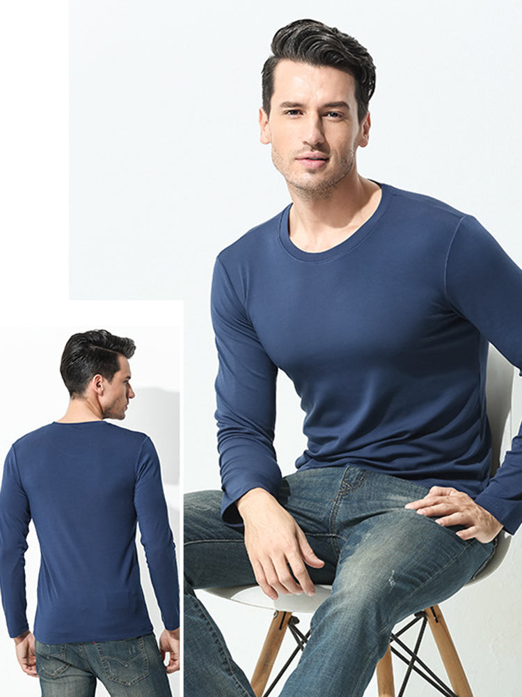 Men's Double-sided Modal Long-sleeved Solid Color T-shirt | dmunderwear detail image 1