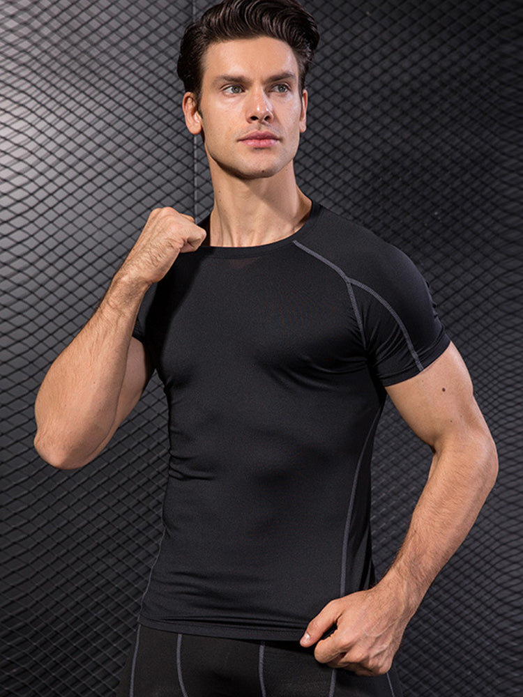 Men's Full Coverage Mesh Panel Quick-Dry Fabric Odor-Control Tops & Tights | dmunderwear detail image 1