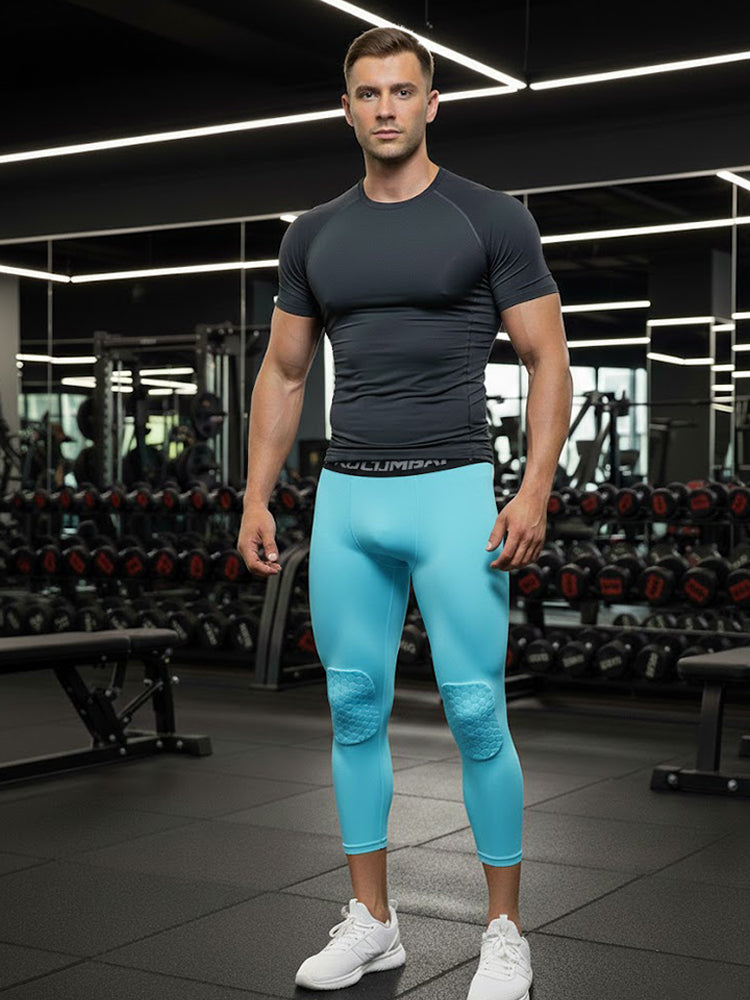 Men's High-Elasticity Impact Protection Hex Knee Guard Activewear Tights | dmunderwear detail image 1