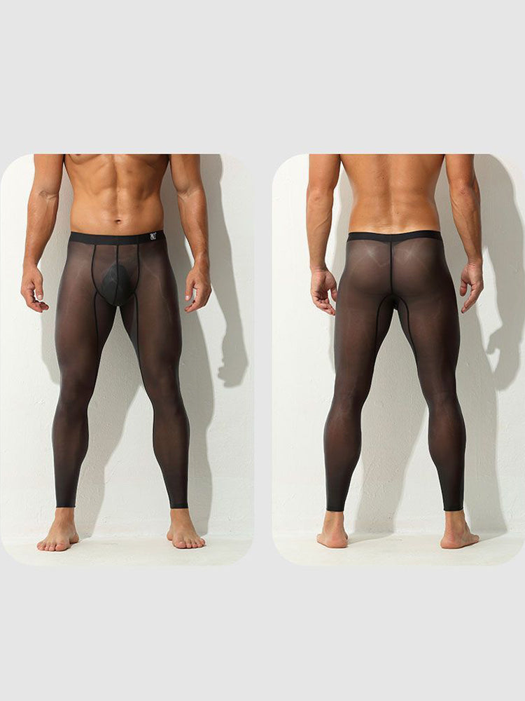 Men's Ice Silk Full Transparent Sexy Fitness Pants Sports Tights | dmunderwear detail image 1