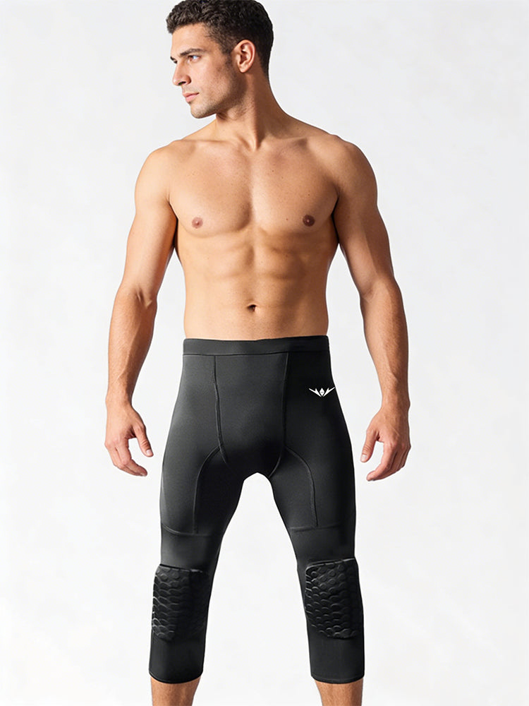 Men's Knee Protection Running & Sports Compression Activewear Tights | dmunderwear detail image 1
