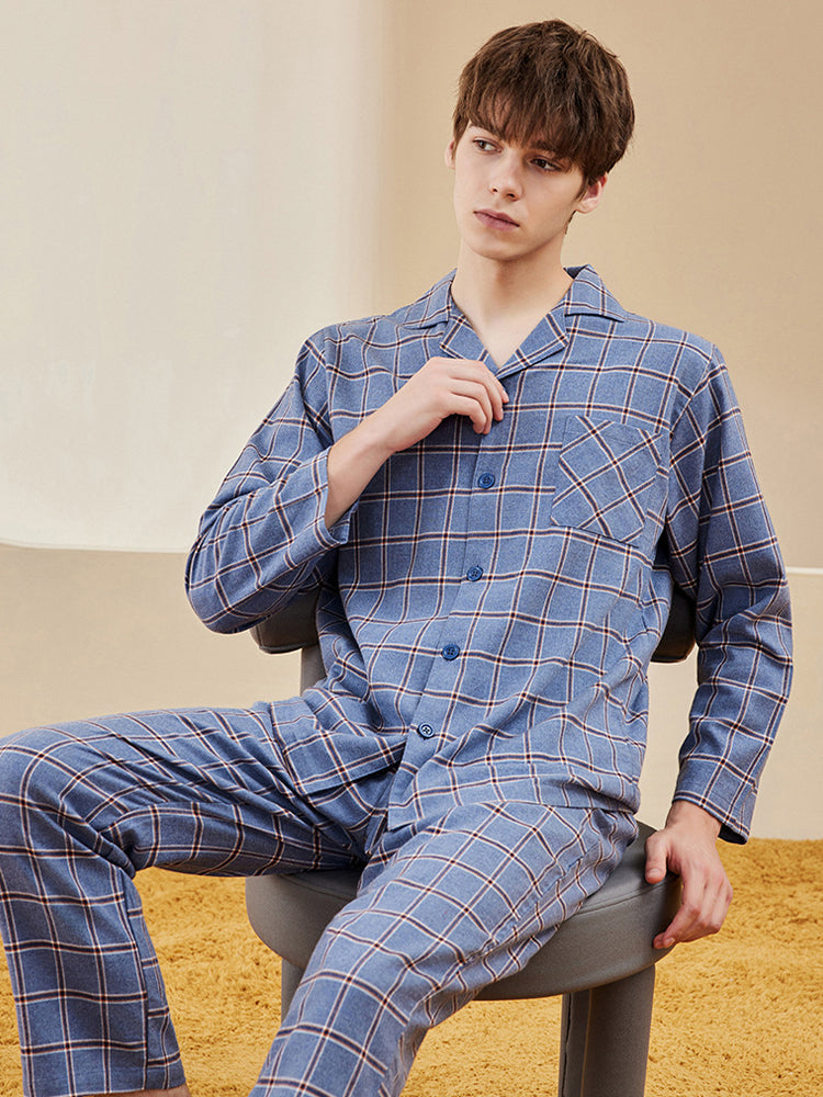Men's Long Sleeve Woven Brushed Cotton Pajama Set | dmunderwear detail image 1