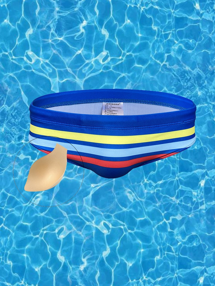 Men's Moisture-Wicking Sexy Striped Color Swim Briefs | dmunderwear detail image 1
