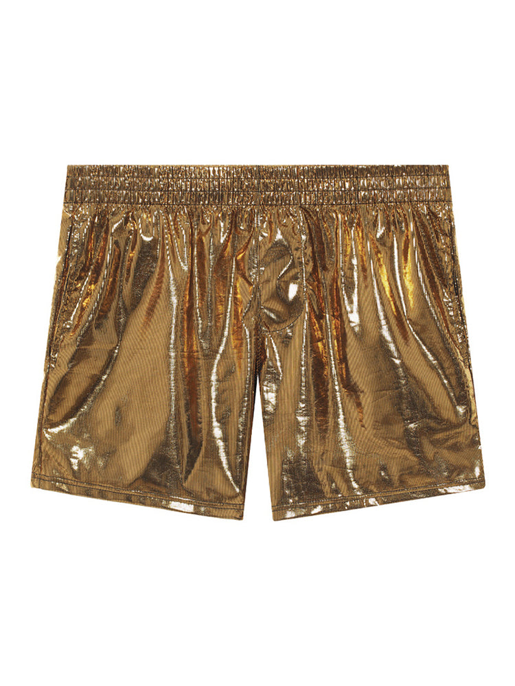 Men's Faux Leather Glossy Striped Fashion Shorts | dmunderwear detail image 12