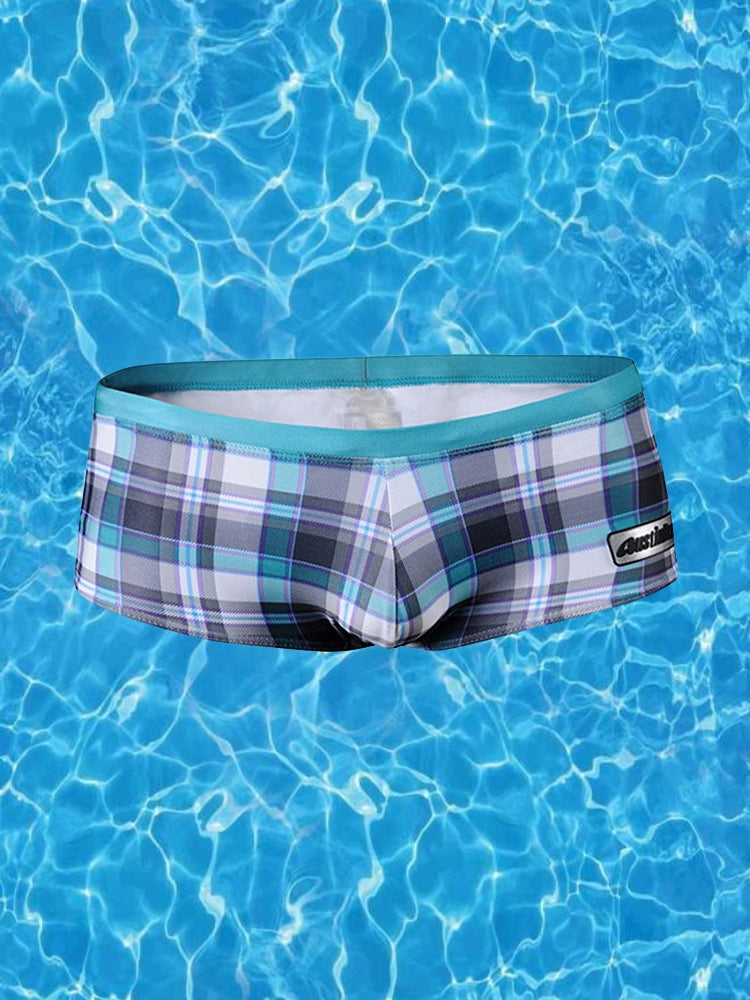 Men's Plaid Print Quick-Dry Low-Rise Swim Shorts & Trunks | dmunderwear detail image 1