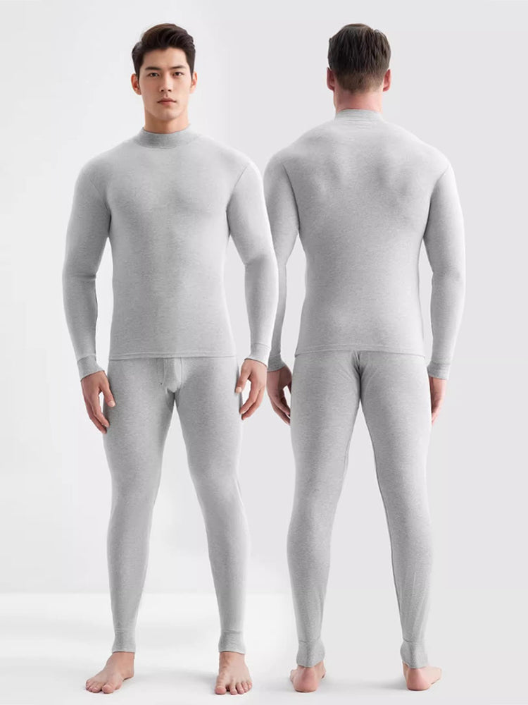 Men's Pure Cotton Mid-Neck Thin Base-Layer Seamless Comfort Thermal Sets | dmunderwear detail image 15