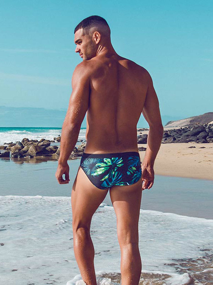 Men's Retro Print Casual Beach Swim Briefs | dmunderwear detail image 1