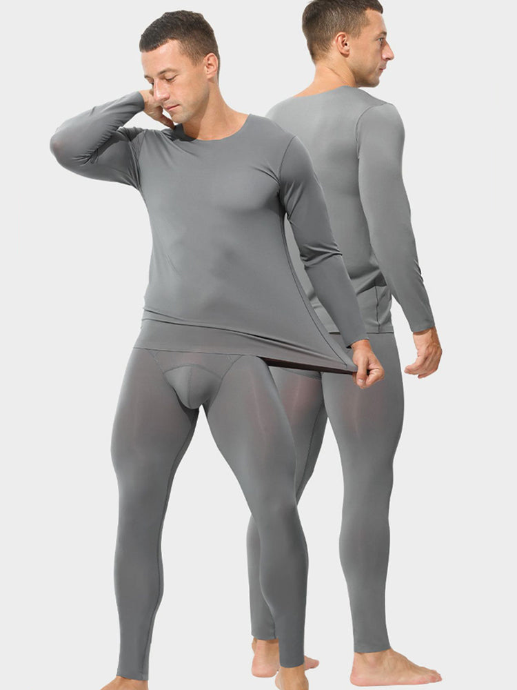 Men's Seamless Double-sided Round Neck Thermal Underwear Set | dmunderwear detail image 1