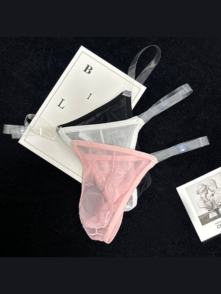 2 Pack Men's Sexy Seamless Semi-Transparent Thong & Strings | dmunderwear detail image 1