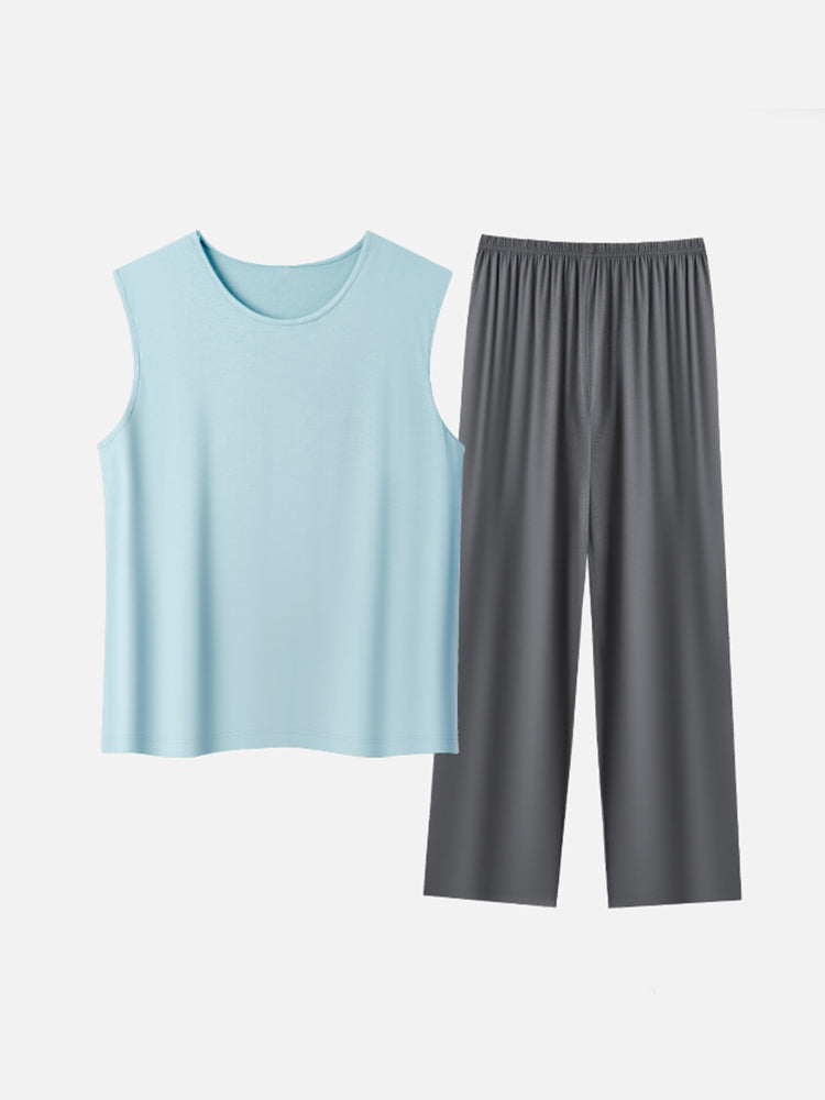 Men's Summer Modal Ice Silk Home Wear Pajama Set | dmunderwear detail image 1
