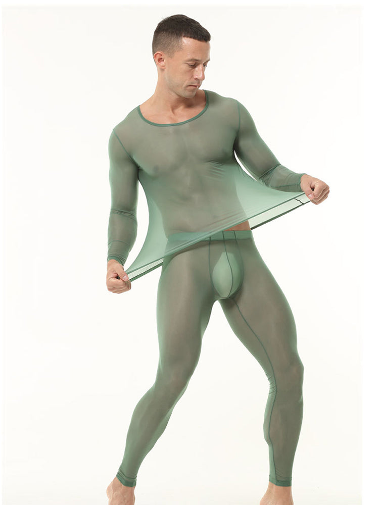 Men's Ultra-Thin Ice Silk Sheer Sensual Seamless Activewear Tops & Tights | dmunderwear detail image 1