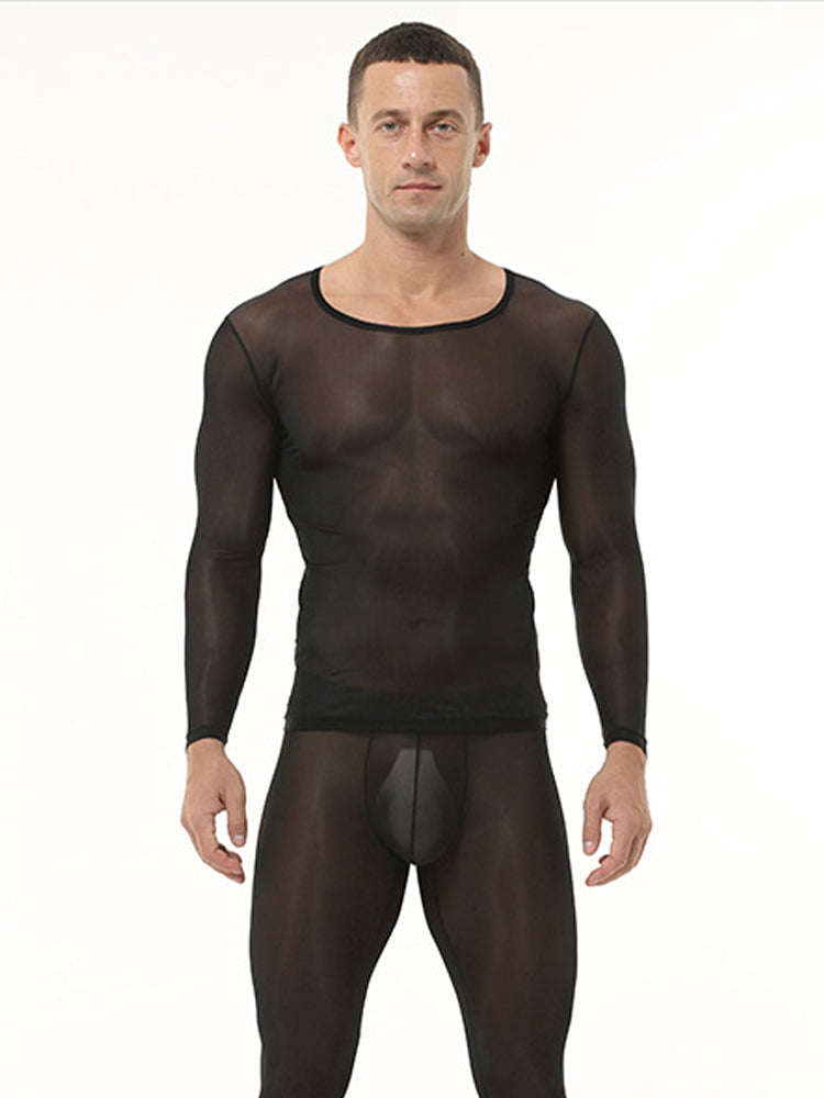 Men's Ultra-Thin Ice Silk Sheer Sensual Seamless Activewear Tops & Tights | dmunderwear variant image