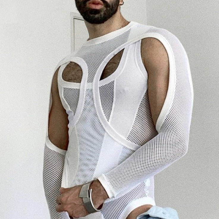 Mesh Long Sleeve Elegant Singlet | dmunderwear detail image 4