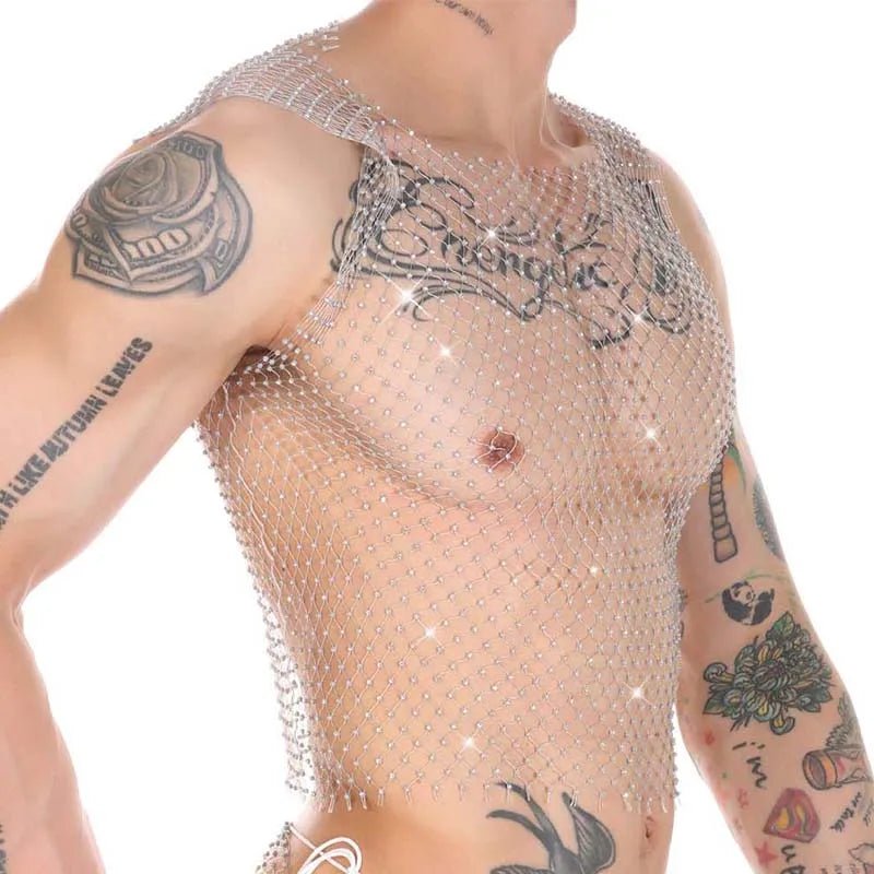 Metallic Glitter Fishnet Tank top | dmunderwear detail image 1