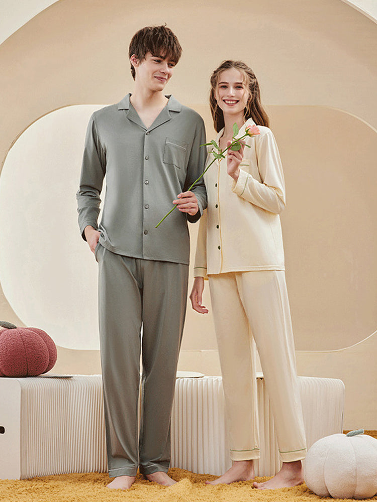 Modal Cotton Comfortable Couple Pajamas Set | dmunderwear detail image 1