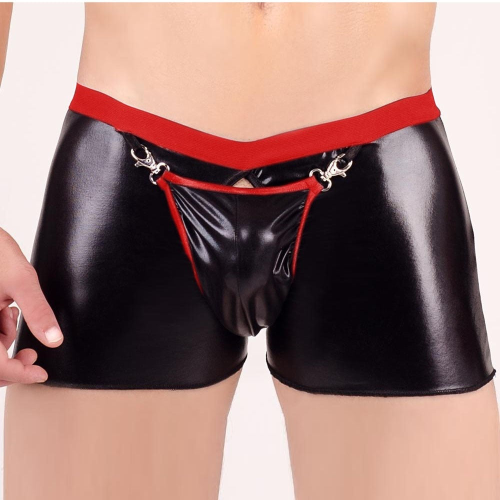 Open Crotch PU Leather Boxer Shorts | dmunderwear detail image 1
