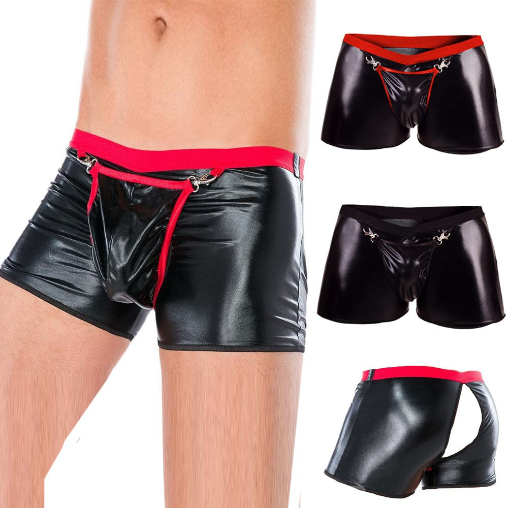 Open Crotch PU Leather Boxer Shorts | dmunderwear detail image 7