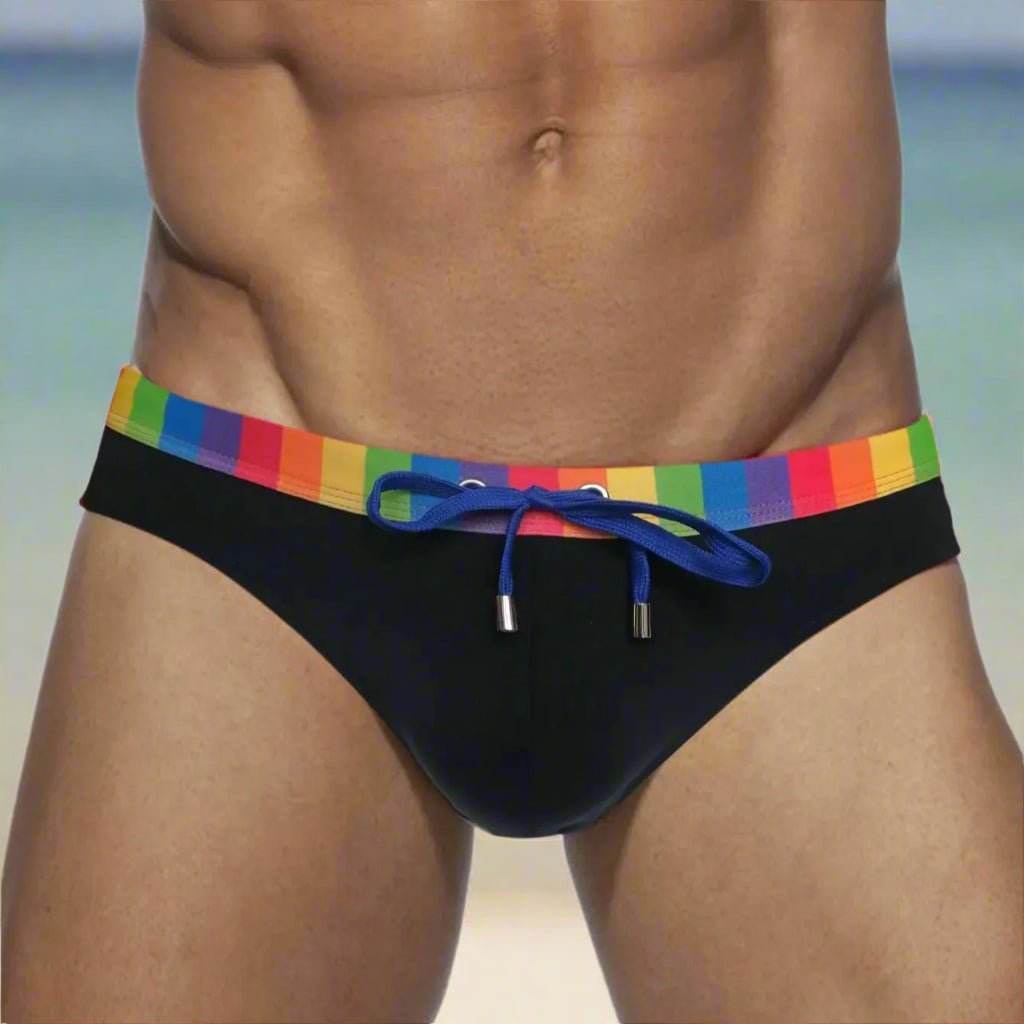 Rainbow Block Swim Briefs | dmunderwear detail image 1