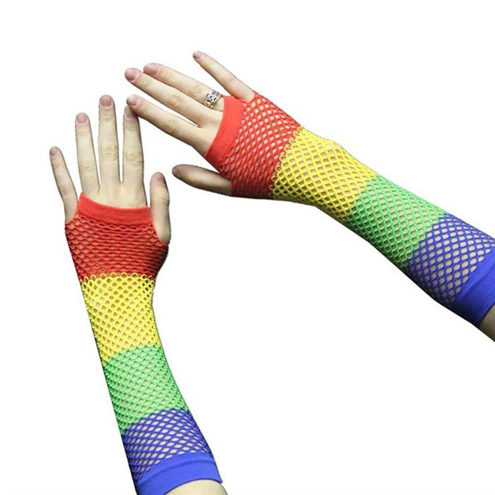 Rainbow Fishnet Fingerless Gloves | dmunderwear detail image 1