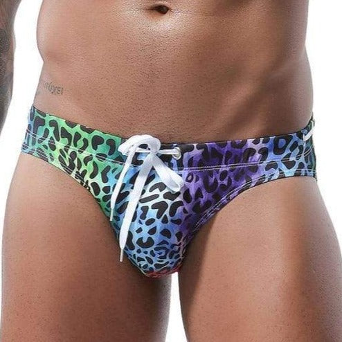 Rainbow Leopard Swim Briefs | dmunderwear detail image 1