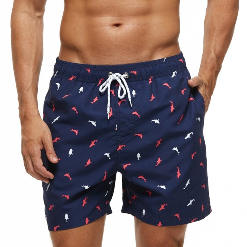Red + White Fish Board Shorts | dmunderwear detail image 2