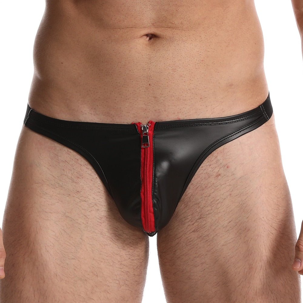 Red Zip Under Faux Leather Thong | dmunderwear variant image