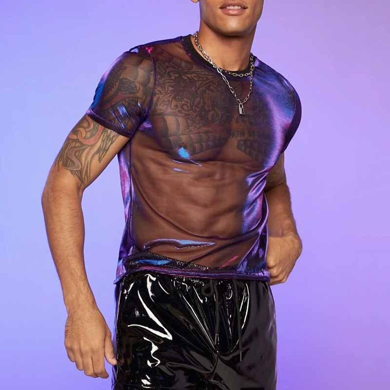 See through short sleeve crewneck solid top | dmunderwear detail image 1