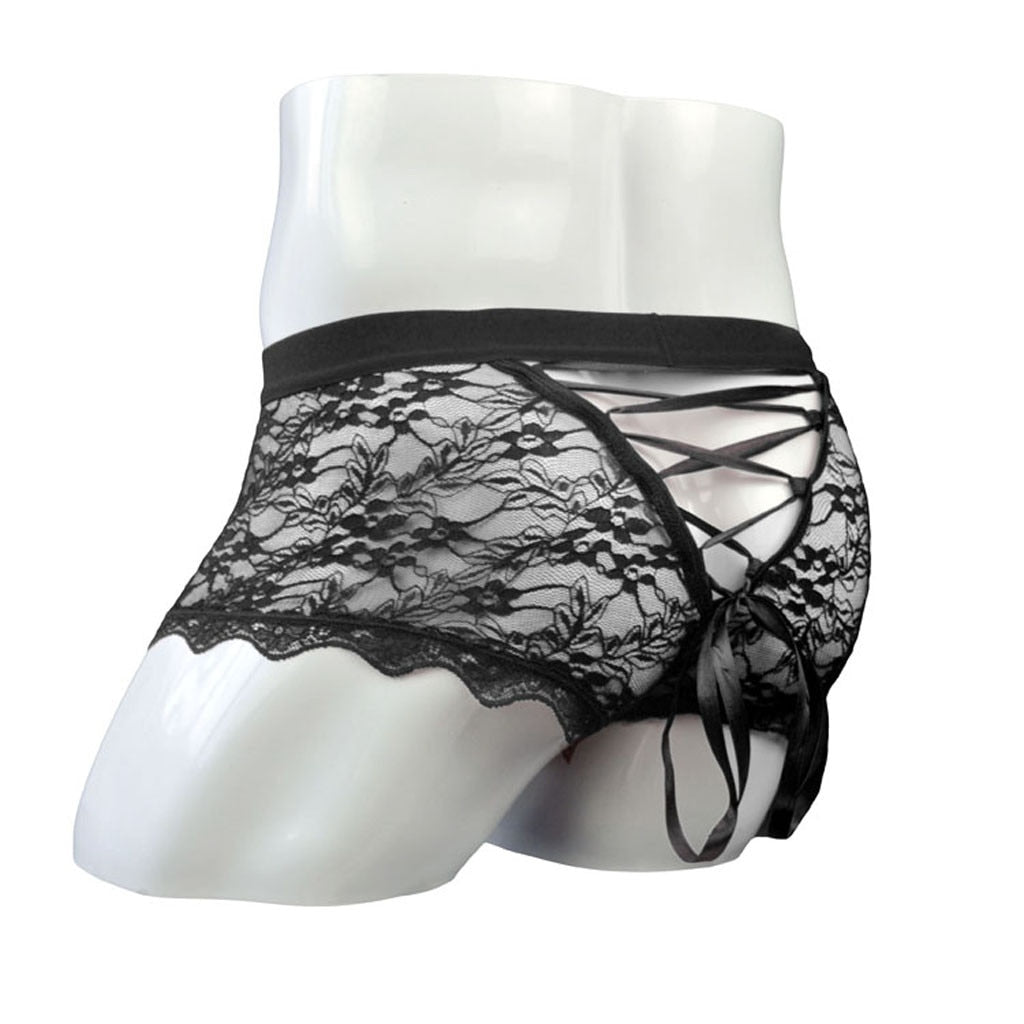 Sexy Men's Lace Back Panties | dmunderwear detail image 1