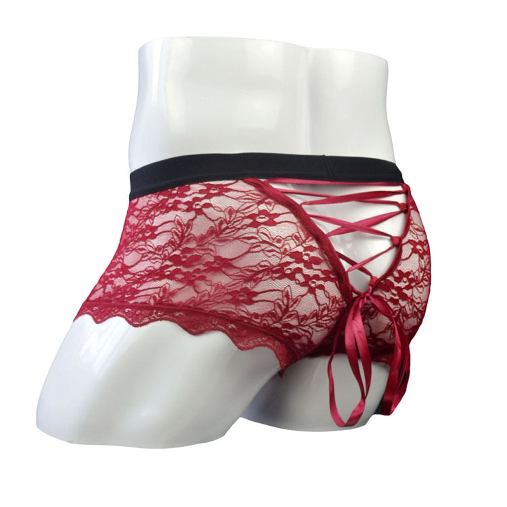 Sexy Men's Lace Back Panties | dmunderwear detail image 4