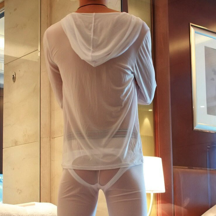 Sheer Pajamas with Hoodie | dmunderwear detail image 1