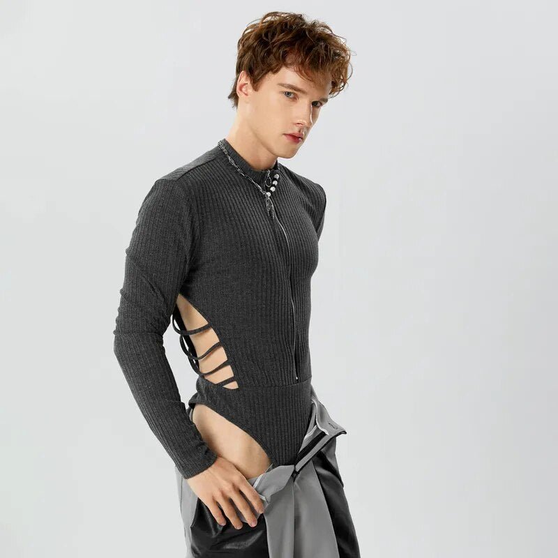 ORVLS Side Show Long Sleeve Zippered Body Suit | dmunderwear detail image 1