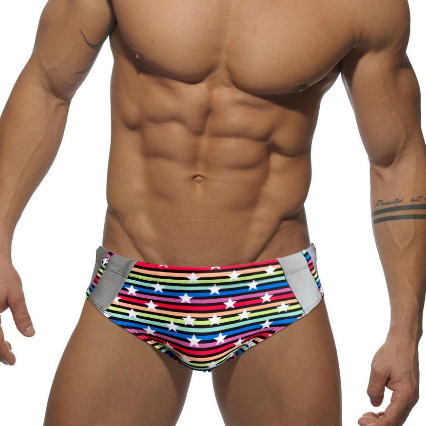 Silver Stud Rainbow Swim Briefs | dmunderwear detail image 3