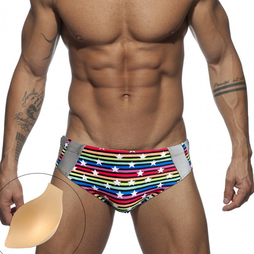 Silver Stud Rainbow Swim Briefs | dmunderwear detail image 7