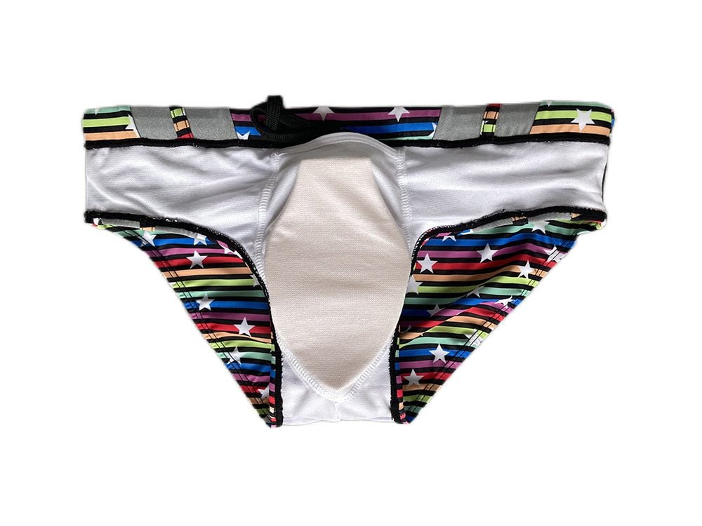 Silver Stud Rainbow Swim Briefs | dmunderwear detail image 9