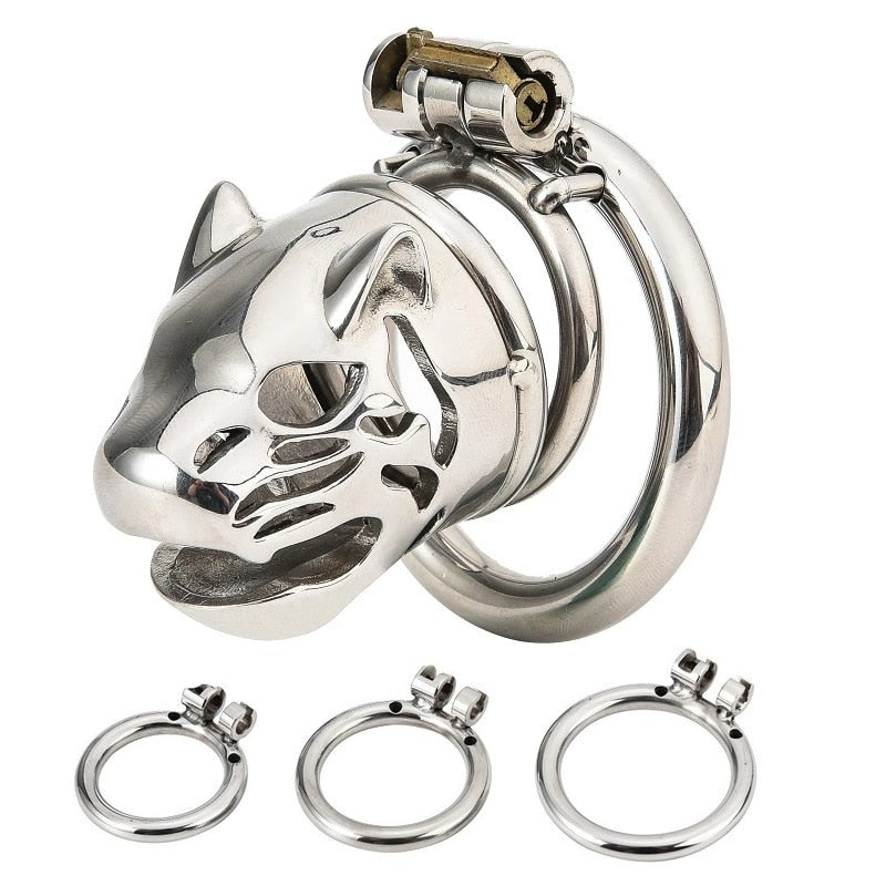 Stainless Steel Caged Lion Chastity Lock With Key | dmunderwear detail image 1