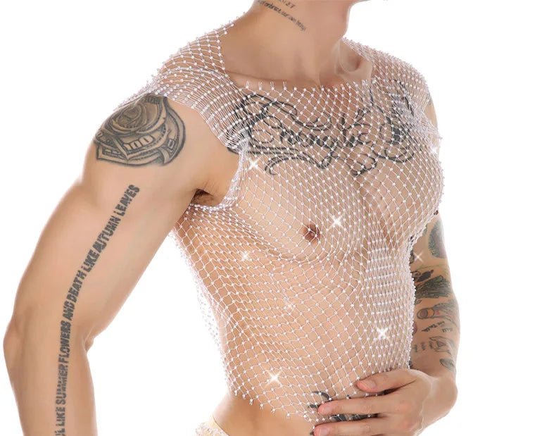 Suit of Glitter Fishnet Tank Top + Short | dmunderwear detail image 4
