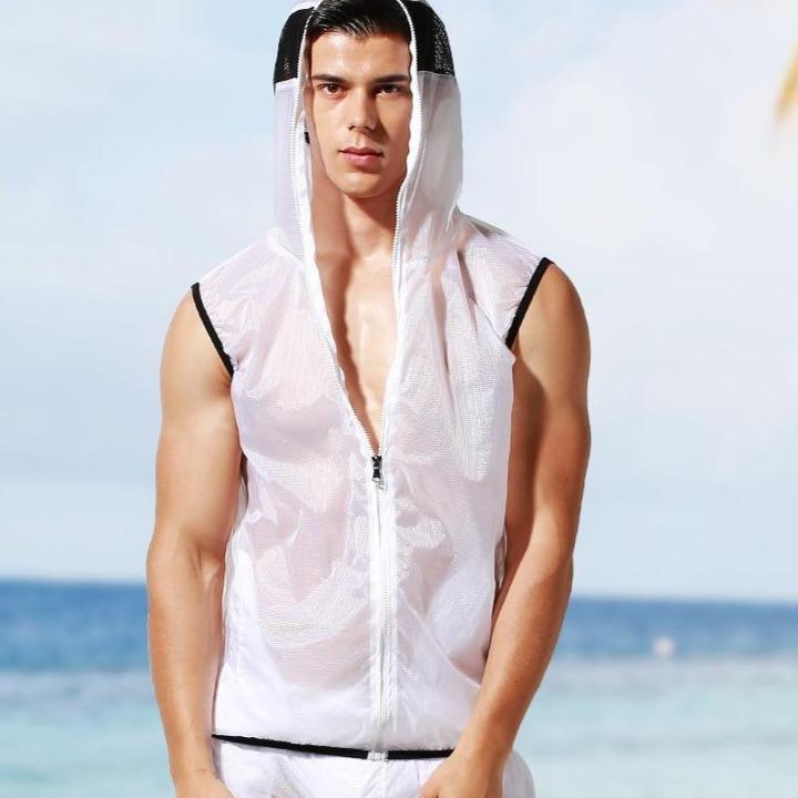 Transparent Racing Stripe Sleeveless Hoodie + Pants | dmunderwear detail image 1