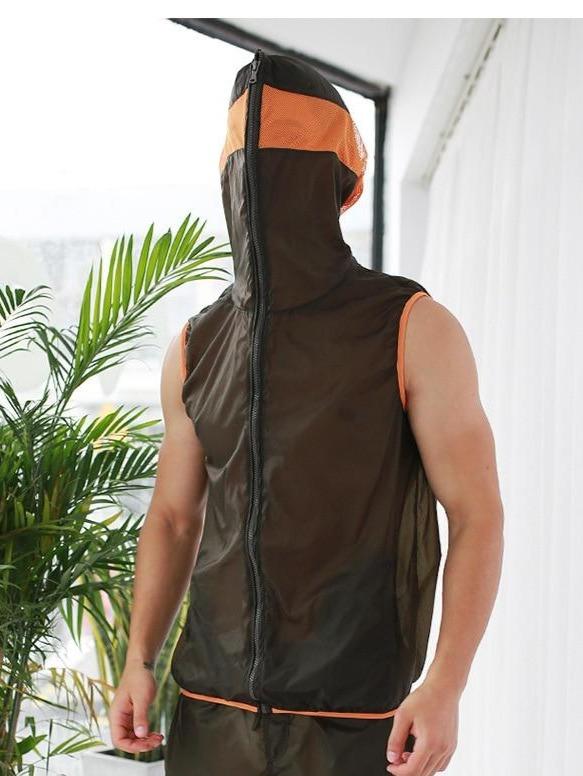 Transparent Racing Stripe Sleeveless Hoodie + Pants | dmunderwear detail image 5